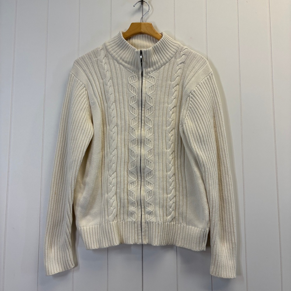 Van Heusen Womens Preppy Chunky Cable Knit Fishermen Cardigan Sweater Size XL